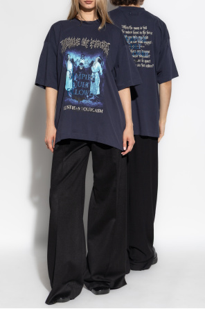VETEMENTS*春夏*ネイビー VTM WorldクロップドボクシーTシャツ AMESーWORLDWIDE tシャツ 新色追加「UNISEX」AMES WORLDWIDE